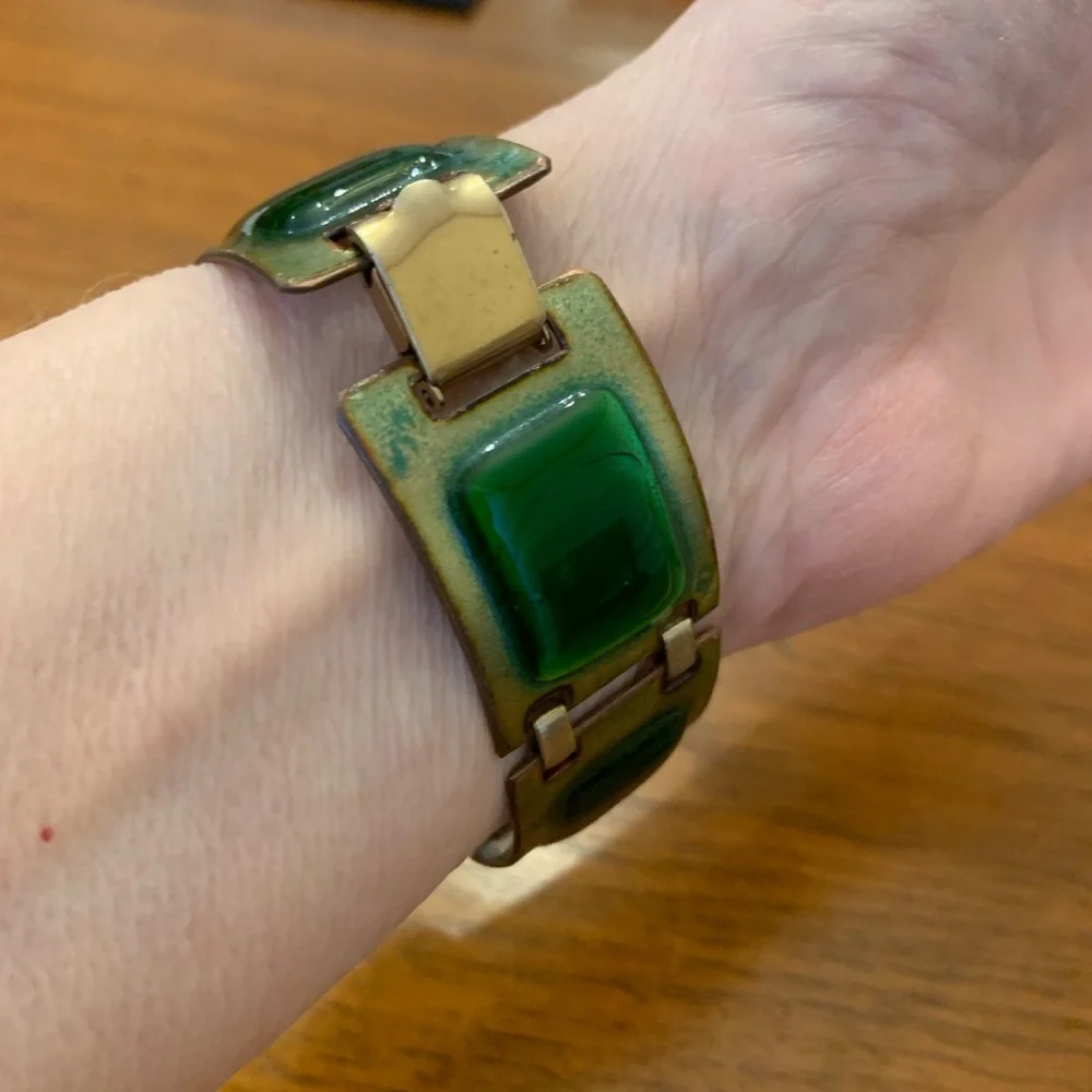 Kay Denning Enamel Link Bracelet - Signed Statement Piece highly collectible